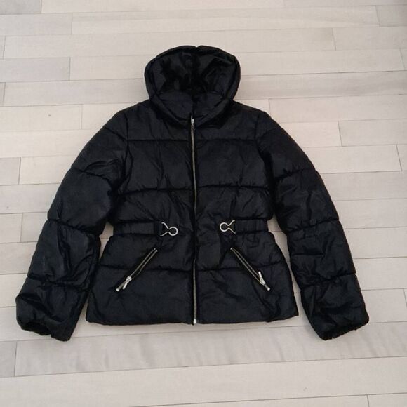 H&M Women's Elasticized Waist Puffer Jacket Black Size 4 - Picture 1 of 5